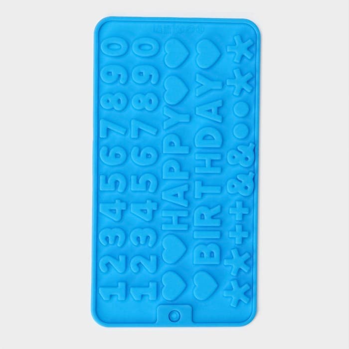 Форма для шоколада Доляна «С Днём рождения», силикон, 21.5×11.5 см, 49 ячеек (1.8×1.3 см), синяя