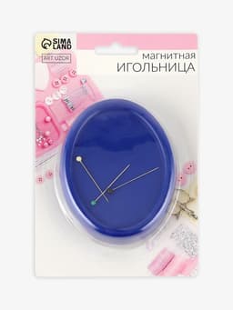 Игольница магнитная, с булавками, 10×7.5 см, синяя