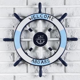 Декор настенный, панно «Штурвал», бело-синий, 45×45×3 см