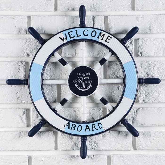 Декор настенный, панно «Штурвал», бело-синий, 45×45×3 см