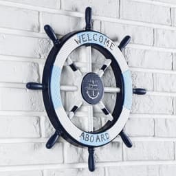 Декор настенный, панно «Штурвал», бело-синий, 45×45×3 см