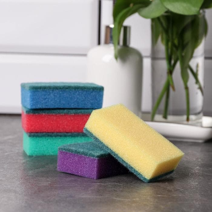 Губка для посуды с чистящим слоем Доляна «Эконом», 7.5×4.5×2.5 см, 5 шт., мини