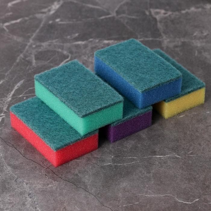 Губка для посуды с чистящим слоем Доляна «Эконом», 7.5×4.5×2.5 см, 5 шт., мини