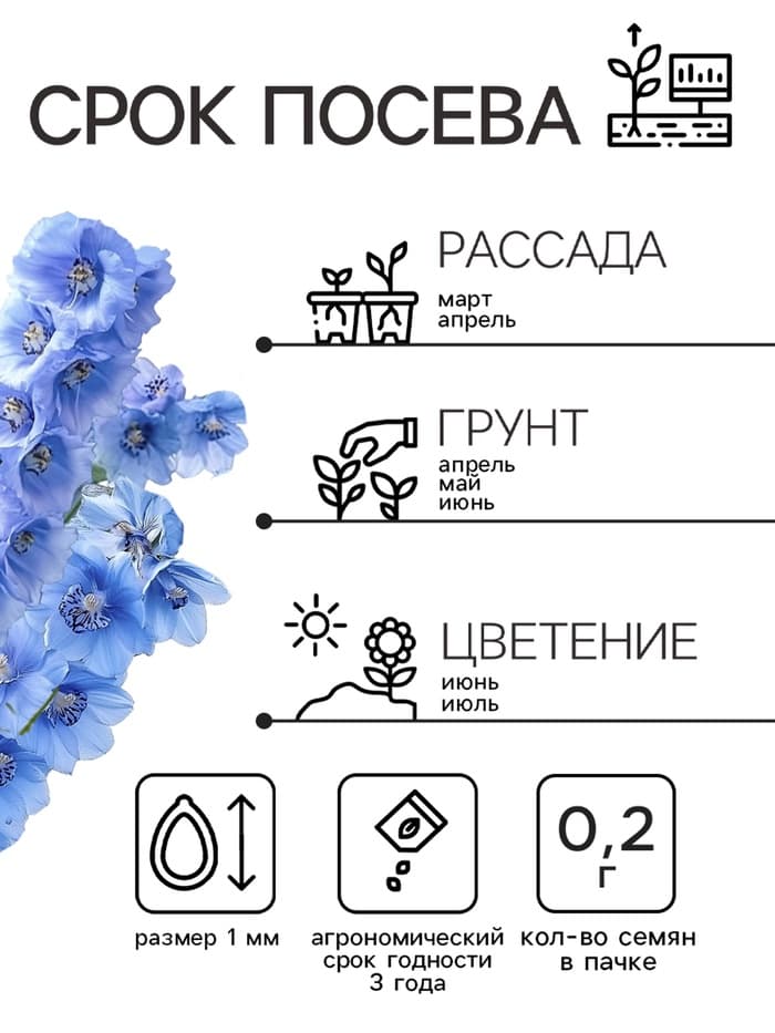 Семена цветов Дельфиниум «Гроздь Сапфиров», 0.1 г