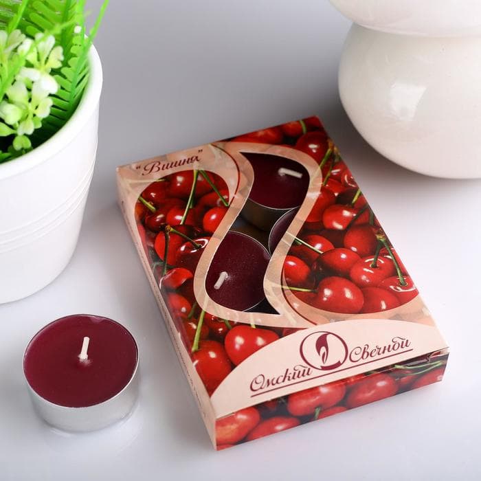 Набор свечей ароматических чайных «Вишня», 3.8×1.6 см, 3.5 ч, 12 г, 6 шт.