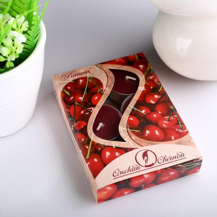 Набор свечей ароматических чайных «Вишня», 3.8×1.6 см, 3.5 ч, 12 г, 6 шт.