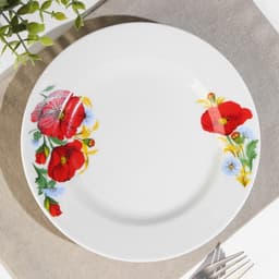 Тарелка Добрушский завод «Маки красные», d=20 см, фарфор, белая