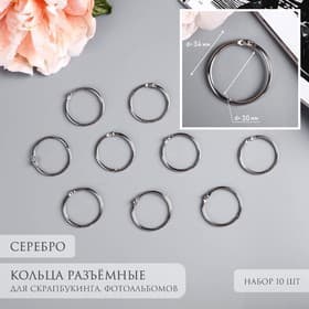 Кольца для фотоальбомов «Серебро», внутренний d=3 см, внешний d=3.4 см, набор 10 шт.