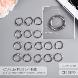 Кольца для фотоальбомов «Серебро», внутр. d=1.5 см, внешн. d=2 см, набор 20 шт.
