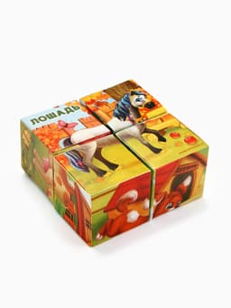 Кубики «Домашние животные», по методике Монтессори, 4 шт., 3+