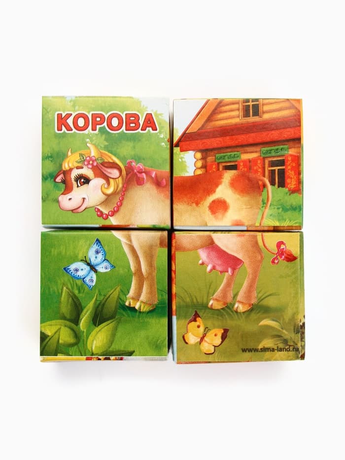 Кубики «Домашние животные», по методике Монтессори, 4 шт., 3+