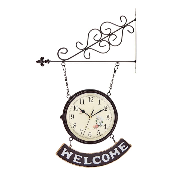 Часы настенные интерьерные WELCOME, двусторонние, на подвесе, бесшумные, плавный ход, 55×36 см, циферблат d=20 см, от батареек 2×АА