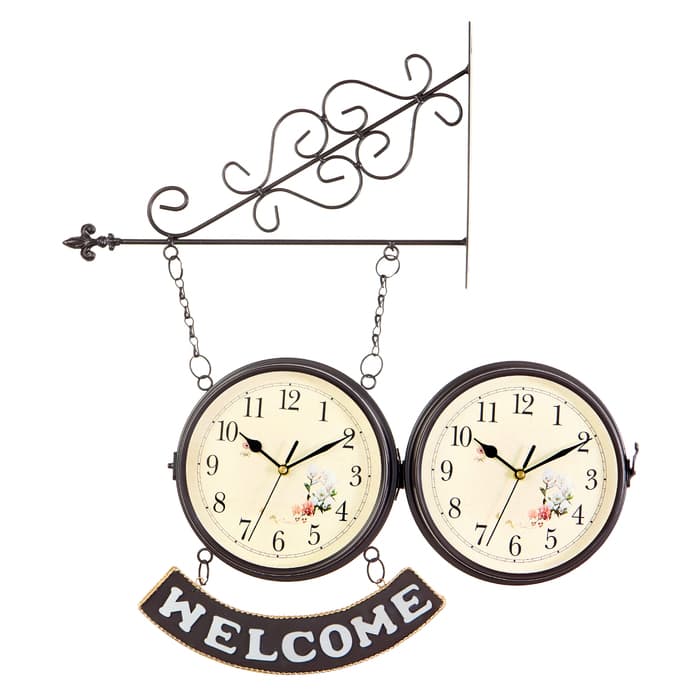 Часы настенные интерьерные WELCOME, двусторонние, на подвесе, бесшумные, плавный ход, 55×36 см, циферблат d=20 см, от батареек 2×АА