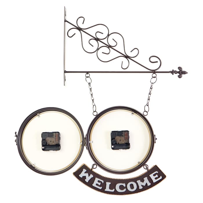 Часы настенные интерьерные WELCOME, двусторонние, на подвесе, бесшумные, плавный ход, 55×36 см, циферблат d=20 см, от батареек 2×АА
