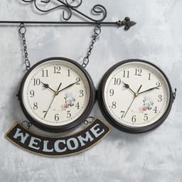 Часы настенные интерьерные WELCOME, двусторонние, на подвесе, бесшумные, плавный ход, 55×36 см, циферблат d=20 см, от батареек 2×АА