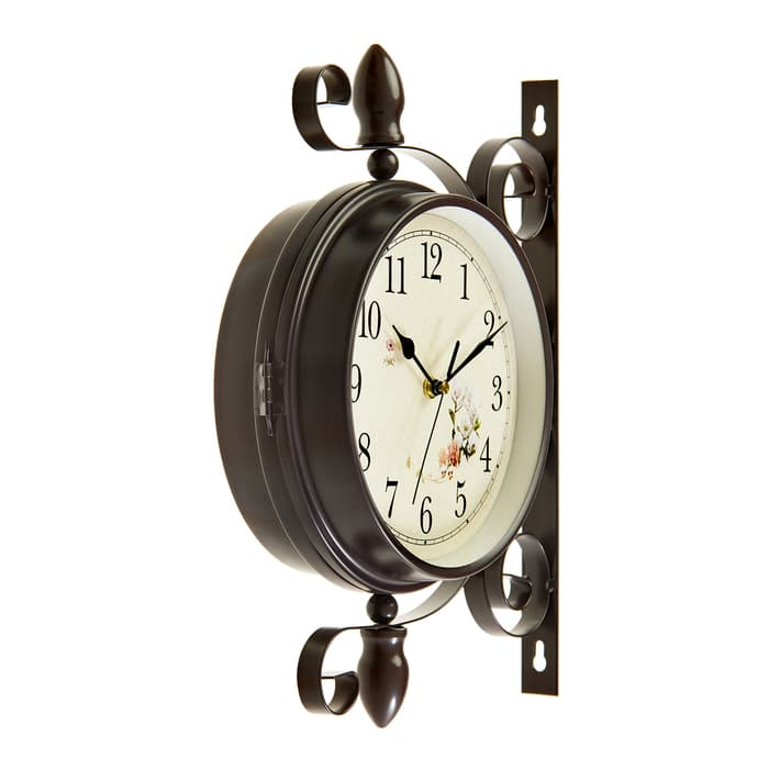 Часы настенные интерьерные «Розы», двусторонние, на подвесе, бесшумные, плавный ход, 30×35 см, циферблат d=19 см, от батареек 2×АА