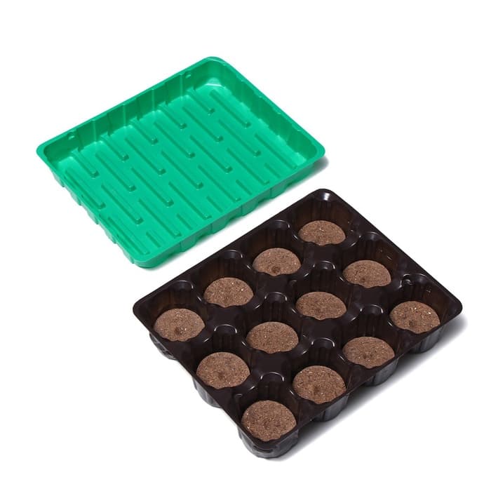 Набор для рассады: торфяная таблетка d=4.1 см, 12 шт., кассета на 12 ячеек по 40 мл, поддон 20.5×17 см, зелёный, пластик, Экоторф