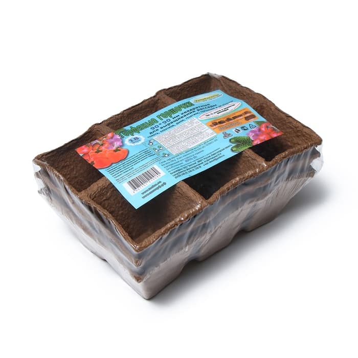 Кассета для рассады, 28×20×9 см, 6 ячеек по 400 мл, 8×8 см, торф, набор 3 шт., «Умный огород»