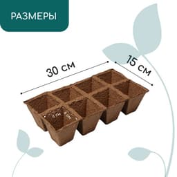 Кассета для рассады, 30×15×8 см, 8 ячеек по 150 мл, 6×6 см, торф, набор 3 шт.