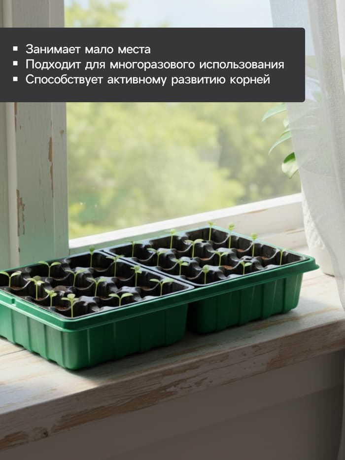Набор для рассады: торфяная таблетка d=4.1 см, 24 шт., кассета на 24 ячейки по 40 мл, поддон 35.5×22.5 см, зелёный, пластик, Экоторф