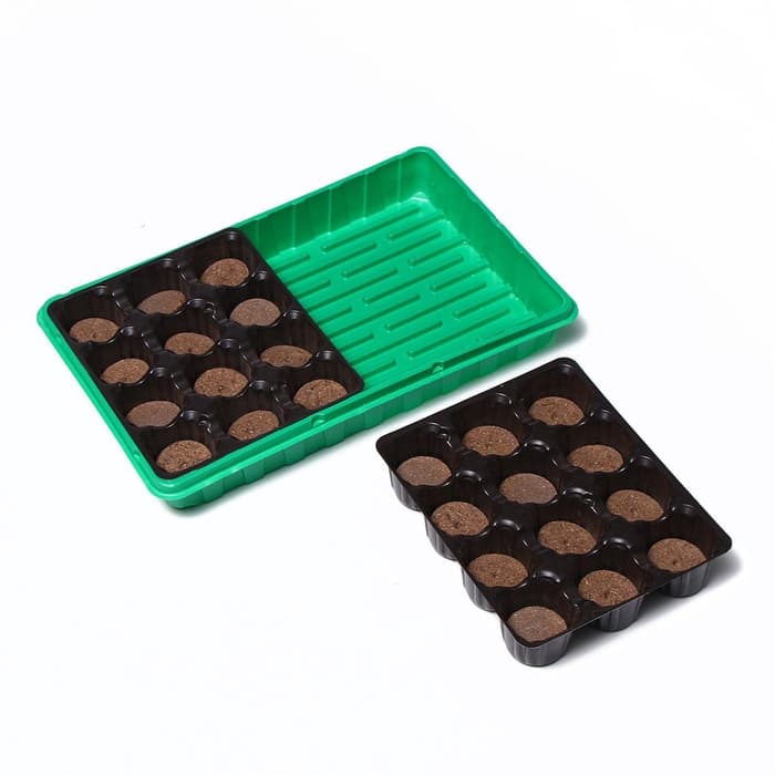 Набор для рассады: торфяная таблетка d=4.1 см, 24 шт., кассета на 24 ячейки по 40 мл, поддон 35.5×22.5 см, зелёный, пластик, Экоторф