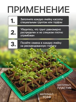 Набор для рассады: торфяная кассета, 24 ячейки по 50 мл, поддон 31×20 см, зелёный, пластик, Экоторф