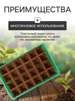 Набор для рассады: торфяная кассета, 24 ячейки по 50 мл, поддон 31×20 см, зелёный, пластик, Экоторф