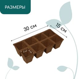 Кассета для рассады, 30×15×8 см, 8 ячеек по 150 мл, торф, 6×6 см