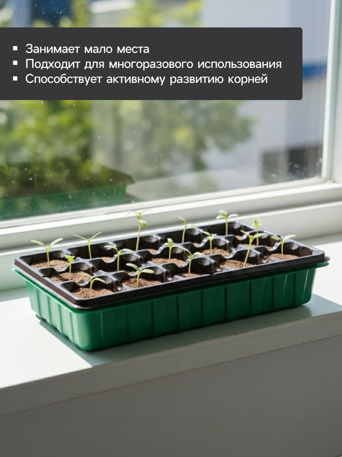 Набор для рассады: торфяная таблетка d=5.5 см, 15 шт., кассета на 15 ячеек по 150 мл, поддон 35×22 см, зелёный, пластик, Экоторф