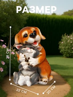 Садовая фигура из полистоуна «Щенок с котёнком», 28×22×20 см