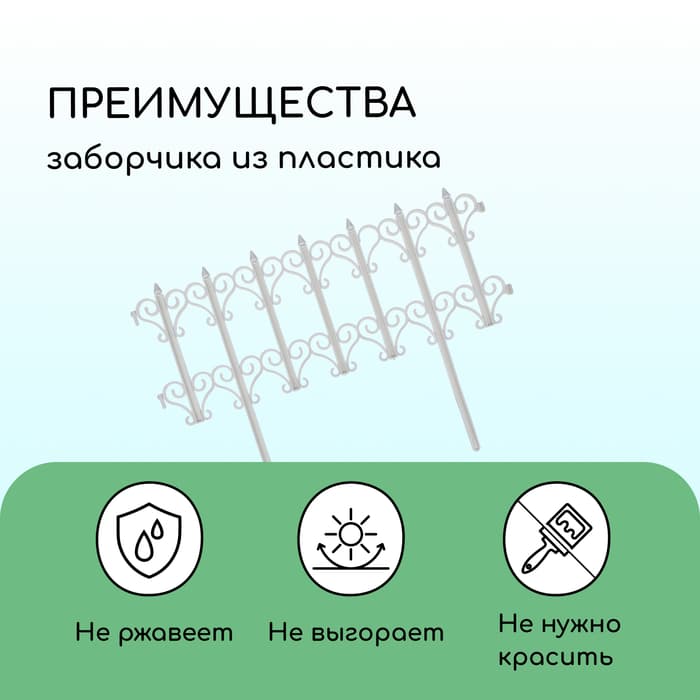 Ограждение декоративное, 25×180 см, 5 секций, пластик, белое, «Классика»