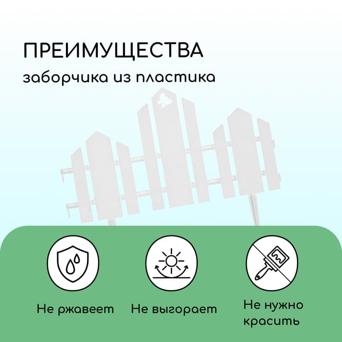 Ограждение декоративное, 25×170 см, 5 секций, пластик, белое, «Чудный сад»