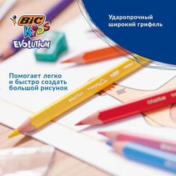 Карандаши цветные 12 цветов, детские, утолщённые, трёхгранные, BIC Kids Evolution Triangle, пластиковые, премиум, картонная упаковка