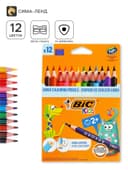Карандаши цветные 12 цветов, детские, утолщённые, трёхгранные, BIC Kids Evolution Triangle, пластиковые, премиум, картонная упаковка