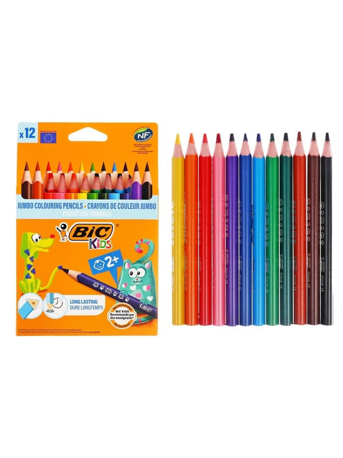 Карандаши цветные 12 цветов, детские, утолщённые, трёхгранные, BIC Kids Evolution Triangle, пластиковые, премиум, картонная упаковка