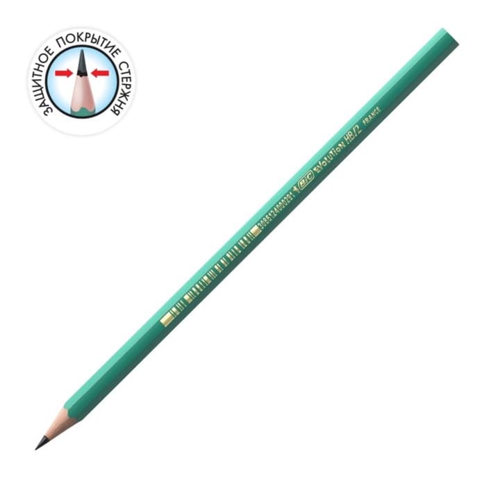 Карандаш чернографитный BIC. Evolution, НВ, шестигранный, пластиковый, зелёный корпус