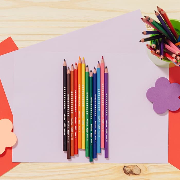 Карандаши цветные 12 цветов BIC, детские, заточенные, шестигранные, пластиковые