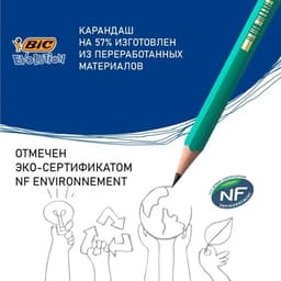 Карандаш чернографитный BIC. Evolution, НВ, c ластиком, шестигранный, пластиковый, зелёный корпус