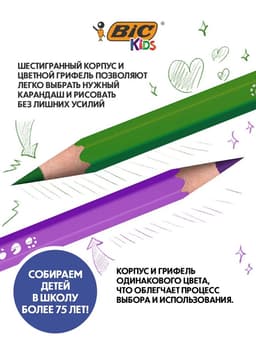 Цветные карандаши 18 цветов, детские, шестигранные, ударопрочные, BIC Kids Evolution