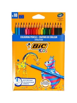 Цветные карандаши 18 цветов, детские, шестигранные, ударопрочные, BIC Kids Evolution