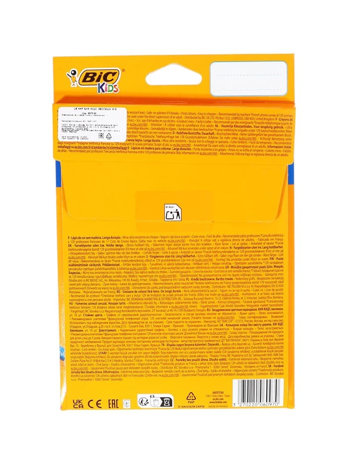 Цветные карандаши 18 цветов, детские, шестигранные, ударопрочные, BIC Kids Evolution