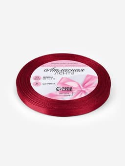 Лента атласная, 6 мм, 23±1 м, бордовая №37