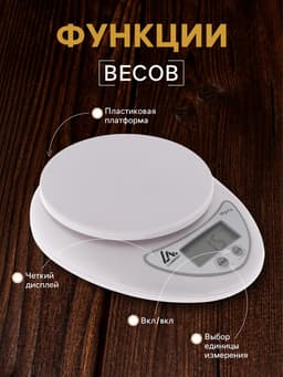 Весы кухонные Luazon LVK-501, электронные, до 5 кг, белые