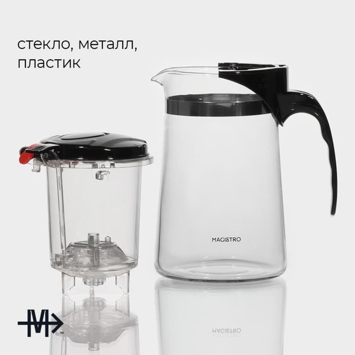 Чайник заварочный гунфу Magistro «Мантана», 750 мл, пластиковое сито, боросиликатное стекло, прозрачный