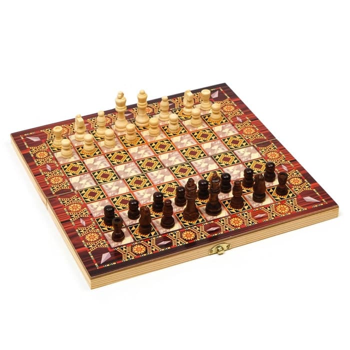 Настольная игра 3 в 1 «Узоры»: нарды, шашки, шахматы, 29×29 см