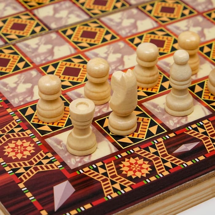 Настольная игра 3 в 1 «Узоры»: нарды, шашки, шахматы, 29×29 см