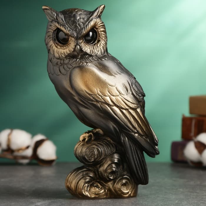 Фигурка гипс «Сова», бронза, 10×22×8 см