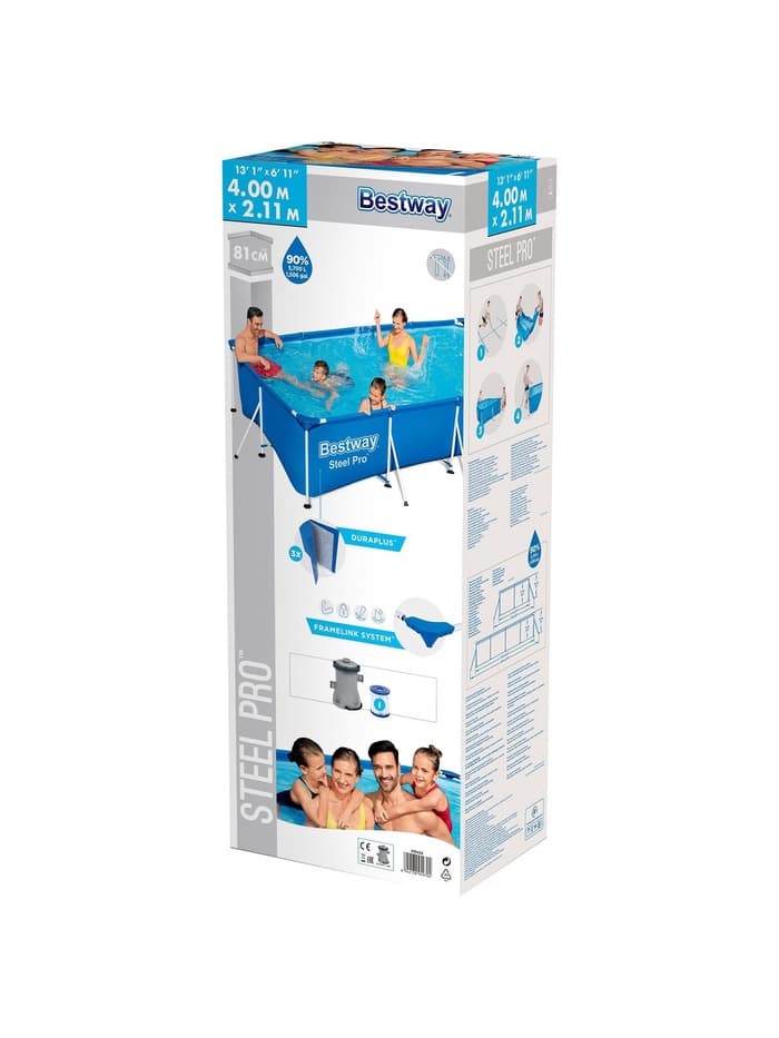 Бассейн каркасный Bestway Steel Pro 56424, 400×211×81 см, фильтр-насос, прямоугольный