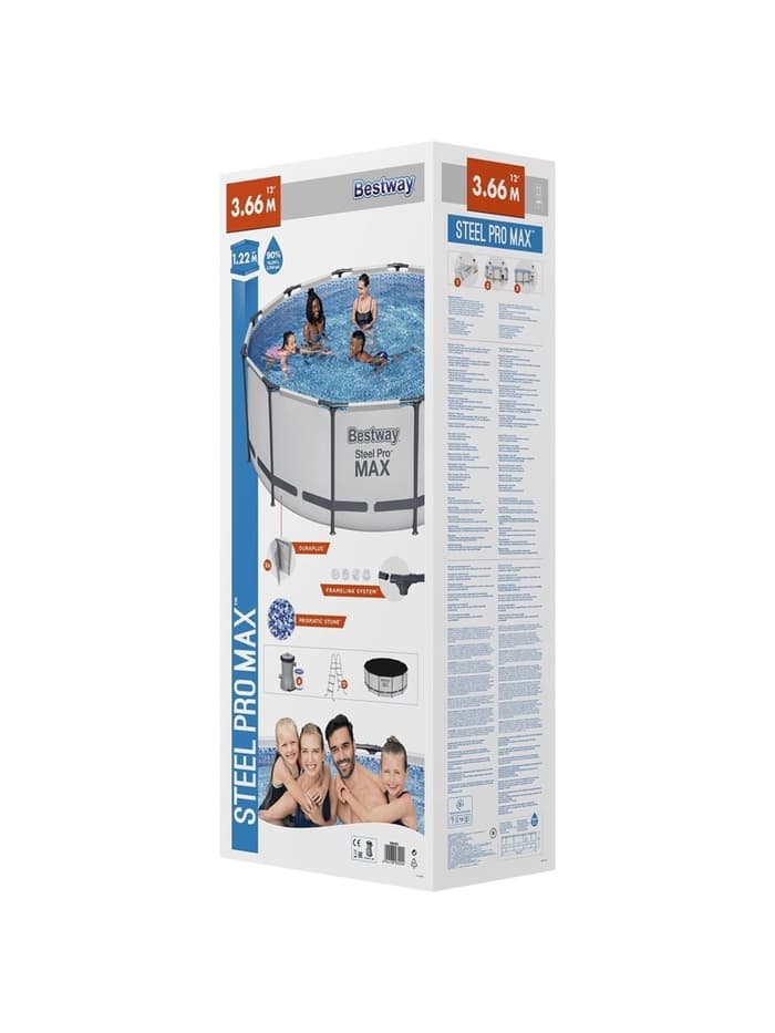 Бассейн каркасный Bestway Steel Pro MAX 56420, 366×122 см, фильтр-насос, лестница, тент, круглый
