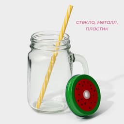 Кружка Доляна «Гладь», 450 мл, 10×7.5×13 см, с крышкой и трубочкой, стекло